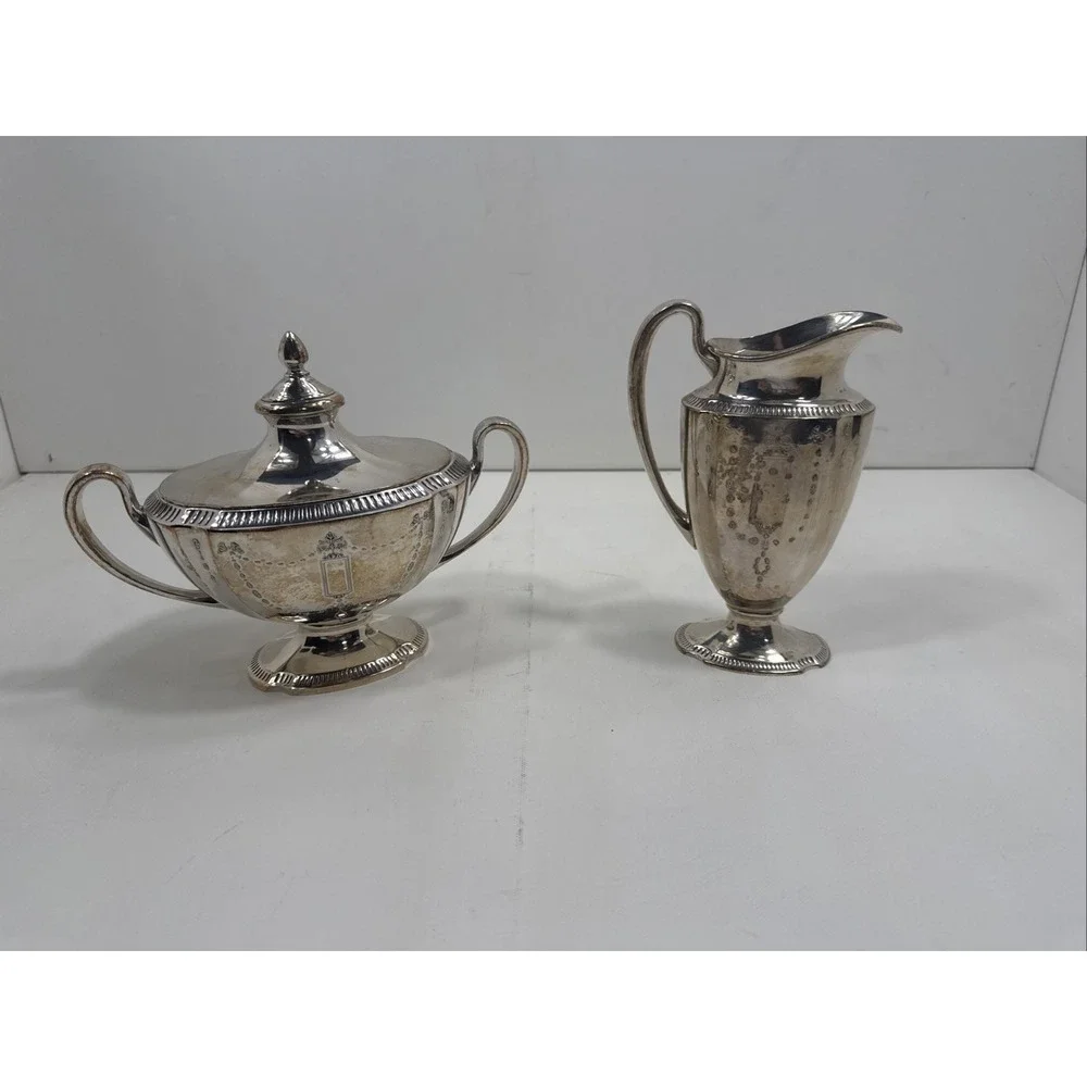 Antique‎ Community Plate Silverplated Lidded Sugar Creamer Pair 3pc. Rare